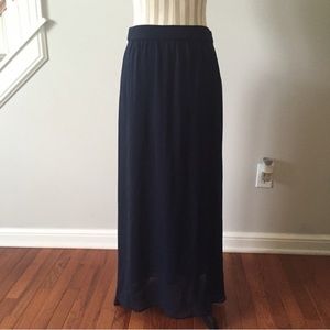 Navy Chiffon Maxi Skirt with Slit